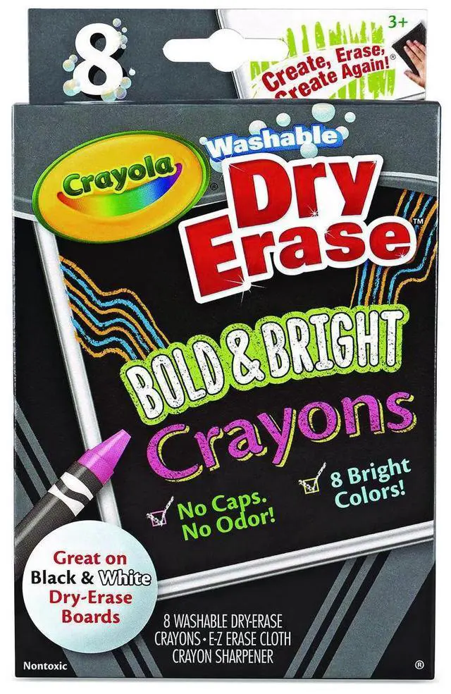 Alt view image 12 of 12 - Crayola Washable Dry-Erase Crayons-Bright 8/Pkg
