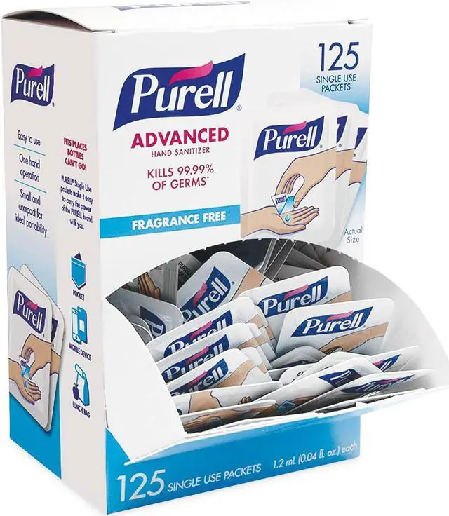 Alt view image 8 of 8 - PURELL Single Use Advanced Gel Hand Sanitizer 1.2 mL Packet Fragrance-Free 125/Box (GOJ9630125NSBX)