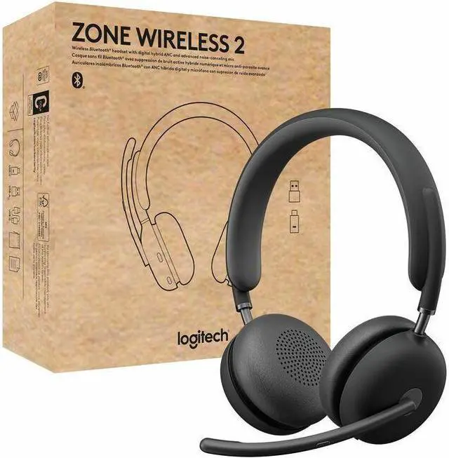 Alt view image 8 of 14 - Logitech Zone Wireless 2 Headset - Wireless - Bluetooth - 164 ft - 20 Hz - 20 kHz - Over-the-head - Omni-directional, MEMS Technology Microphone - Graphite
