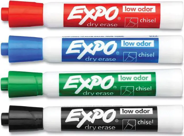 Alt view image 8 of 15 - Expo Low-Odor Dry-Erase Marker, Peggable Card, Broad Chisel Tip, 4-Pack Assorted
