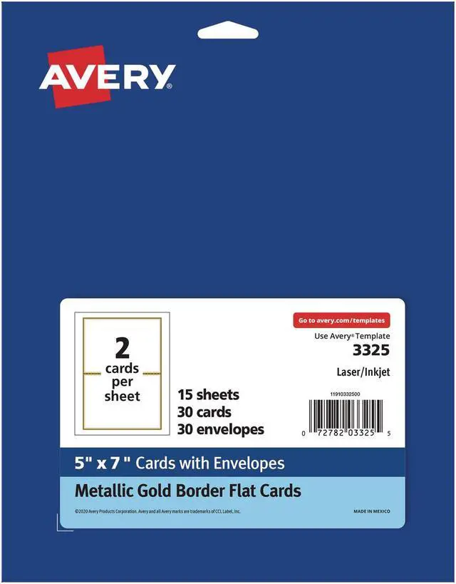 Alt view image 15 of 15 - Avery Matte White Invitation Cards with Metallic Gold Borders, 5" x 7", 30 Blank Greeting Cards (3325)