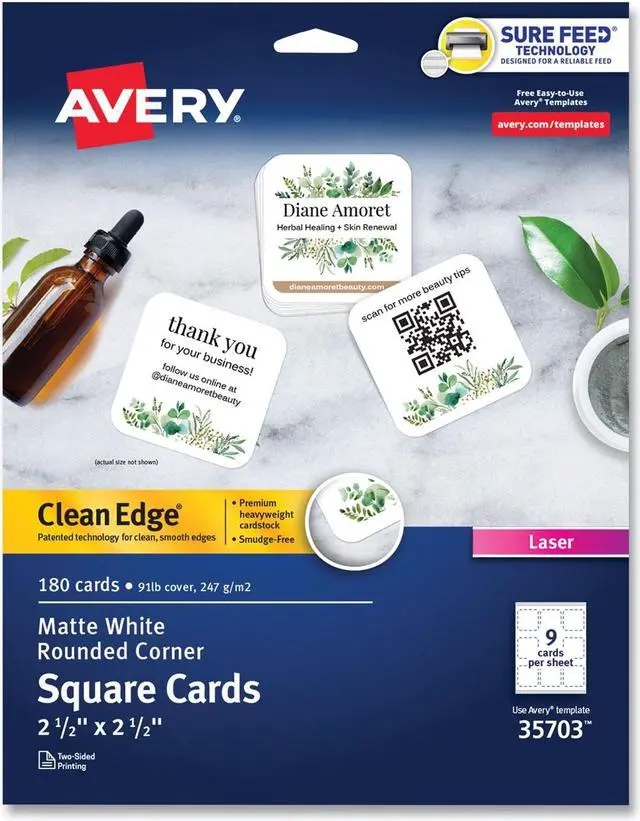 Alt view image 14 of 14 - Avery Square Cards w/Rounded Edges, 2.5"x2.5", 90 lbs. 180 Laser Cards