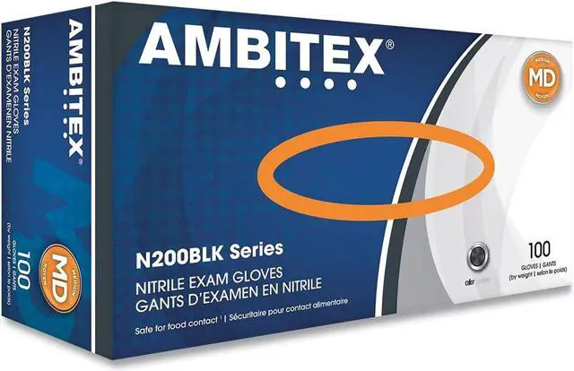 Alt view image 3 of 3 - Ambitex N200BLK Series Powder Free Black Nitrile Gloves Medium 214964