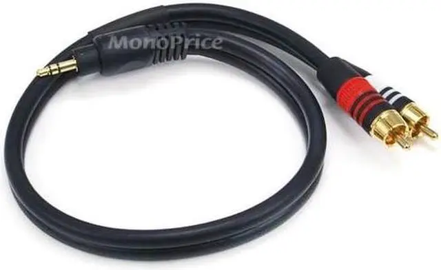 Alt view image 9 of 9 - Monoprice 1.5ft Premium 3.5mm Stereo Male to 2RCA Male 22AWG Cable (Gold Plated) - Black
