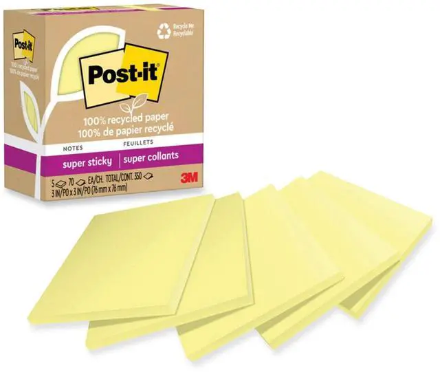 Alt view image 8 of 8 - Post-it Recycled Super Sticky Notes 3" x 3" Canary Collection 70 Sheet/Pad 5 Pads/Pack (654R-5SSCY)