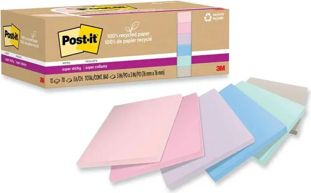 Alt view image 8 of 8 - Post-it Recycled Super Sticky Notes 3" x 3" Wanderlust Pastels Collection 70 Sheet/Pad 12 Pads/Pack (654R-12SSNRP)