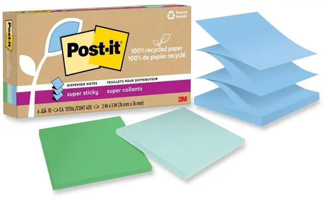 Alt view image 8 of 8 - Post-it Recycled Super Sticky Pop-up Notes 3" x 3" Oasis Collection 70 Sheet/Pad 6 Pads/Pack (R330R-6SST)