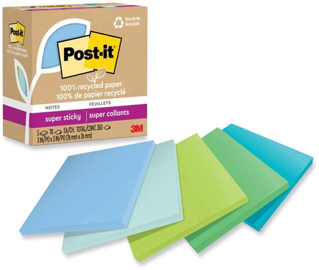 Alt view image 8 of 8 - Post-it Recycled Super Sticky Notes 3" x 3" Oasis Collection 70 Sheet/Pad 5 Pads/Pack (654R-5SST)