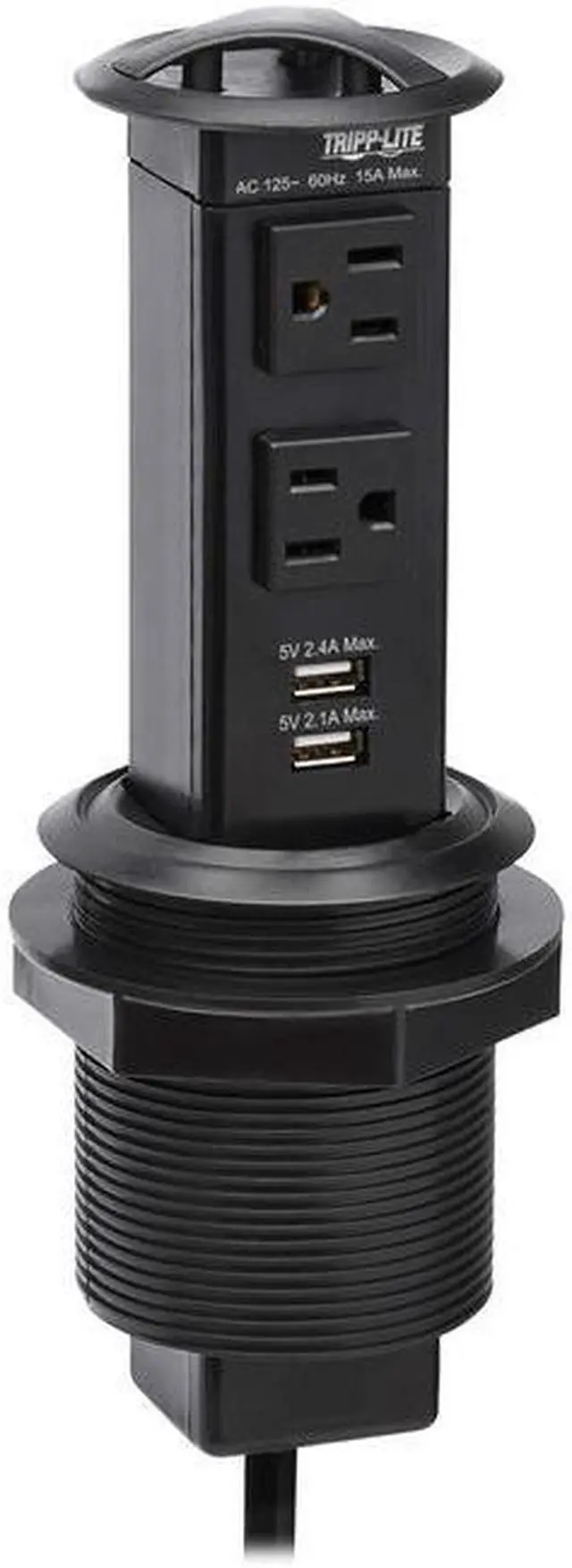Main image of Tripp Lite Power It! 2-Outlet Pop-Up Power and Charging Dock - 2x USB-A, 6 ft. Cord, Antimicrobial Protection, Black - NEMA 5-15P - 2 x NEMA 5-15R, 2 x USB Type A - 120 V AC Voltage - Desk Mountable -