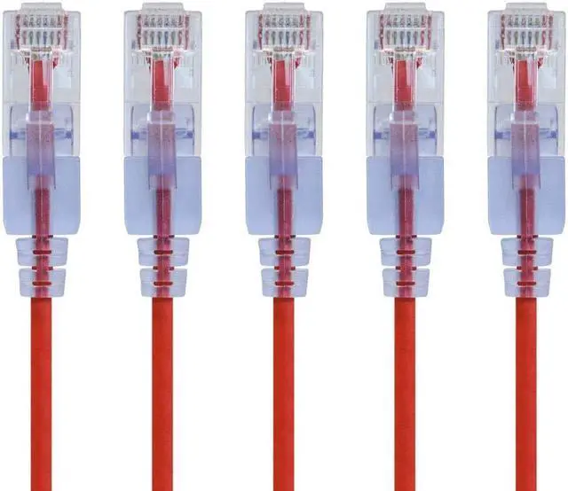 Alt view image 6 of 6 - Monoprice SlimRun Cat6A Ethernet Patch Cable - Network Internet Cord - RJ45, Stranded, UTP, Pure Bare Copper Wire, 30AWG, 2ft, Red, 5-Pack