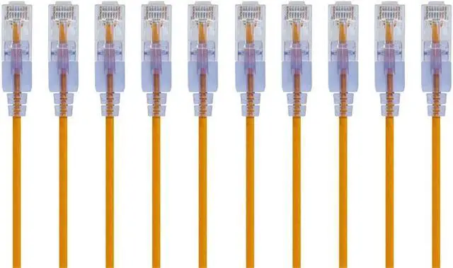 Alt view image 9 of 9 - Monoprice SlimRun Cat6A Ethernet Patch Cable - Network Internet Cord - RJ45, Stranded, UTP, Pure Bare Copper Wire, 30AWG, 6in, Yellow, 10-Pack