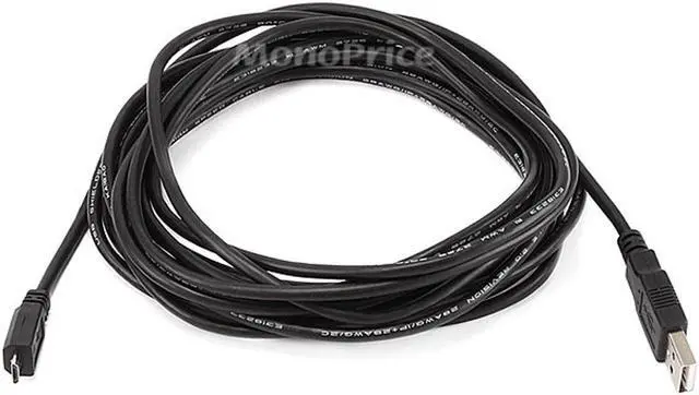 Alt view image 9 of 12 - Monoprice USB Cable - 15 Feet - Black | Micro USB / Micro-B 2.0 A Male to 5pin Male 28/28AWG compatible with Samsung Galaxy , Note , Android, LG , HTC One,Nexus, Tablets and More!