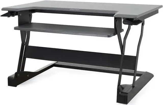 Alt view image 2 of 20 - Ergotron 33-397-085 WorkFit-T, Standing Desk Workstation (Black with Grey Surface)