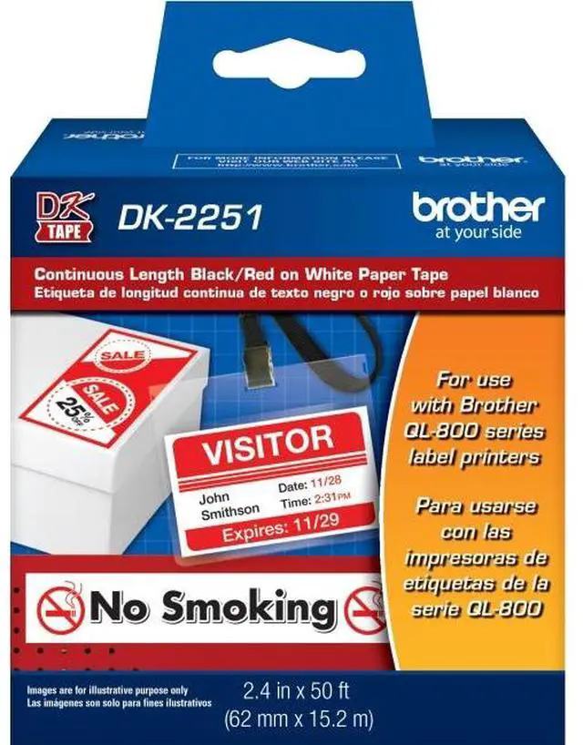 Main image of BROTHER DK2251 Black/Red ON WHITE PAPER LABEL