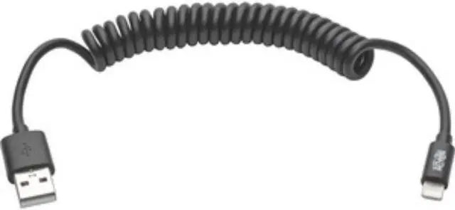 Alt view image 9 of 10 - Tripp Lite M100-004COIL-BK Black USB Sync/Charge Coiled Cable with Lightning Connector (M/M)