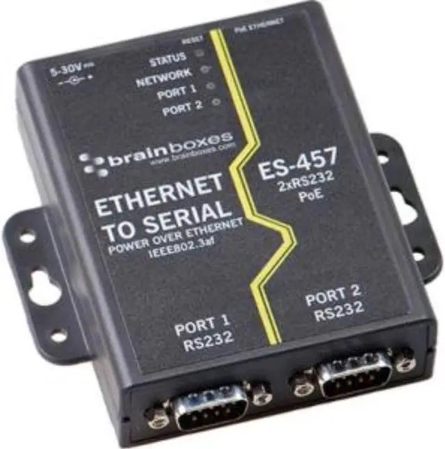 Alt view image 8 of 17 - Brainboxes ES-457 2 Port RS232 PoE Ethernet to Serial Adapter