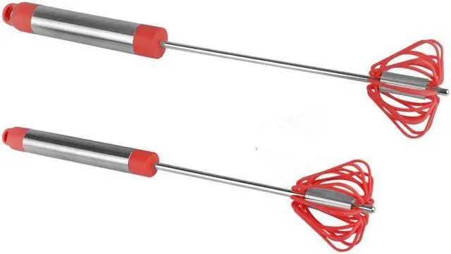 Main image of Ronco Self Turning Rotating Turbo Push Whisk Mixer Milk Frother Red 2-Pack