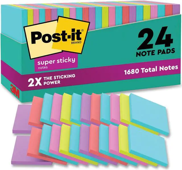 Alt view image 10 of 10 - Post-it Super Sticky Pads in Miami Colors 3 x 3 Miami 70/Pad 24 Pads/Pack