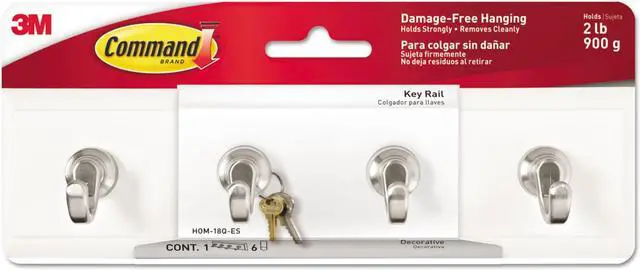 Alt view image 8 of 8 - Command Decorative Key Rail 8w x 1 1/2d x 2 1/8h White/Silver 4 Hooks/Pack HOM18QES