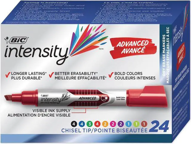 Alt view image 13 of 13 - BIC GELITP241-AST Low Odor And Bold Writing Dry Erase Marker, Chisel Tip, Assorted, 24/Pack