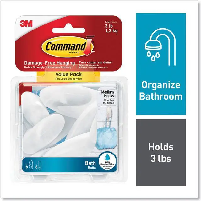 Alt view image 8 of 8 - Command Medium Bath Hooks Value Pack White 6 BATH18-6ES