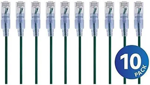 Alt view image 2 of 7 - Monoprice Cat6A Ethernet Patch Cable - 3 Feet - Green (10 Pack) Snagless RJ45 550Mhz UTP Pure Bare Copper Wire 10G 30AWG - SlimRun Series