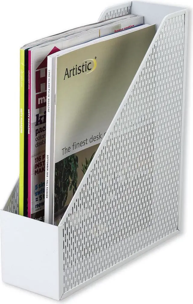 Alt view image 3 of 3 - Artistic Urban Collection Punched Metal Magazine File 3 1/2 x 10 x 11 1/2 White ART20004WH