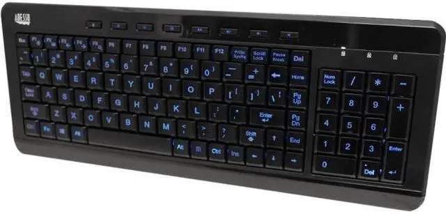Alt view image 7 of 7 - Adesso AKB-120EB - SlimTouch 120 3-Color Illuminated Compact Multimedia Keyboard