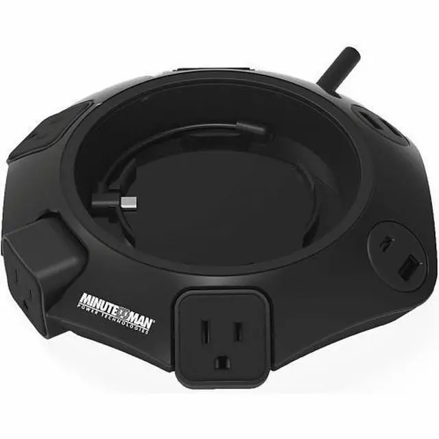 Alt view image 2 of 2 - Minuteman MMS-POD4U4 Outlets Surge Suppressor/Protector - Right Angle - 4 x AC Power, 1 x USB Type C, 3 x USB Type A - 1080 J - 120 V AC Input - Telephone, Fax/Modem - 6 ft - Desk Mount