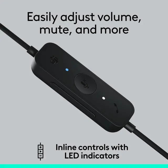 Alt view image 11 of 14 - Logitech H570e USB Headset With Microphone for PC and Mac, USB-C Wired Headset With Stereo Sound, Noise-Canceling Mics and Inline Controls, Certified for Microsoft Teams, Black - Microsoft Teams Certi