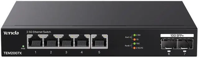 Alt view image 3 of 9 - Tenda TEM2007X 5 Port 2.5G Ethernet Switch Unmanaged 2.5Gb Switch with 5 x 2.5G Ports & 2 x 10Gb SFP+ Slots 50Gbps Switching Capacity Plug & Play Desktop/ Wall-Mount Fanless Metal Design