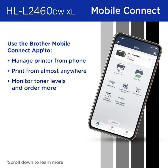 Alt view image 12 of 14 - Brother HL-L2460DW XL Up to 36 ppm Monochrome Wireless 802.11b/g/n (2.4GHz) / 802.11a/n (5GHz), Ethernet, Hi-Speed USB 2.0 Electrophotographic Laser Printer