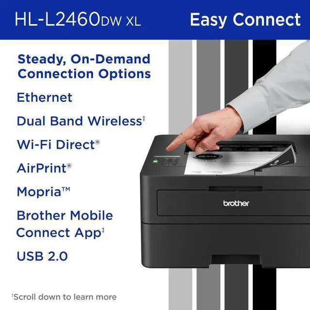 Alt view image 13 of 14 - Brother HL-L2460DW XL Up to 36 ppm Monochrome Wireless 802.11b/g/n (2.4GHz) / 802.11a/n (5GHz), Ethernet, Hi-Speed USB 2.0 Electrophotographic Laser Printer