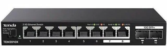 Alt view image 10 of 16 - Tenda Tem2010X 8 Port 2.5G Ethernet Switch Support Vlan & Static Link Aggregation Unmanaged 2.5Gb Switch With 8 X 2.5G Ports & 2 X 10Gb Sfp Slots 80Gbps Switching Capacity Fanless Metal Design