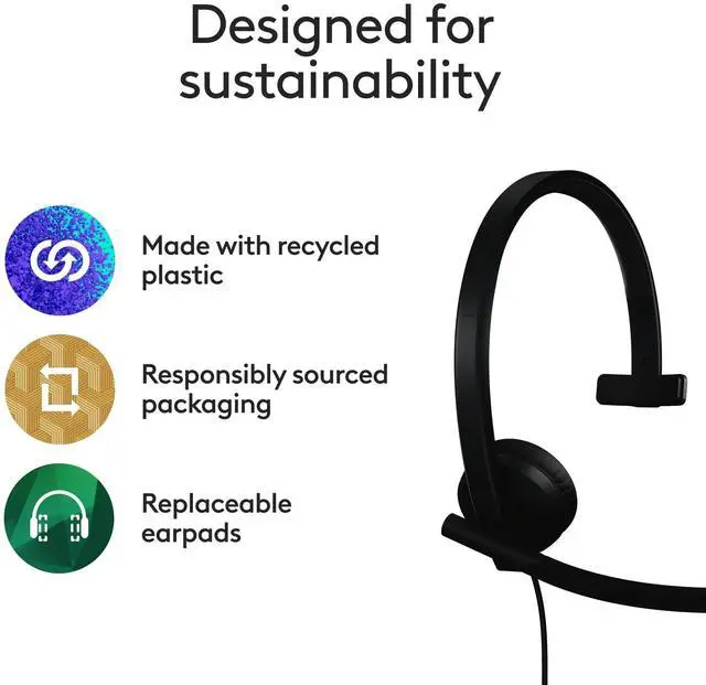 Alt view image 14 of 14 - Logitech H570e USB Headset With Microphone for PC and Mac, USB-C Wired Headset With Mono Sound, Noise-Canceling Mics and Inline Controls, Certified for Microsoft Teams, Black - Microsoft Teams Certifi