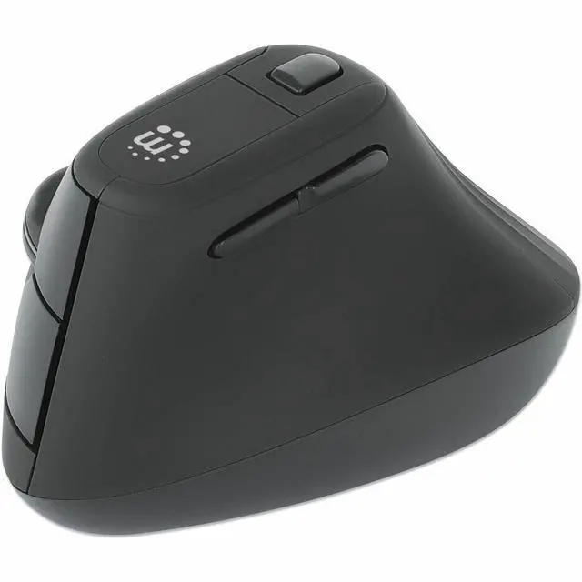 Alt view image 8 of 14 - Manhattan Vertical Ergonomic Wireless USB Mouse - Optical - Wireless - 32.81 ft - Radio Frequency - 2.40 GHz - Black - USB Type A - 1600 dpi - Scroll Wheel - 6 Button(s) - Right-handed - 1 x AA Batter