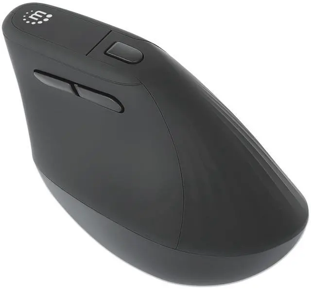 Alt view image 10 of 14 - Manhattan Vertical Ergonomic Wireless USB Mouse - Optical - Wireless - 32.81 ft - Radio Frequency - 2.40 GHz - Black - USB Type A - 1600 dpi - Scroll Wheel - 6 Button(s) - Right-handed - 1 x AA Batter