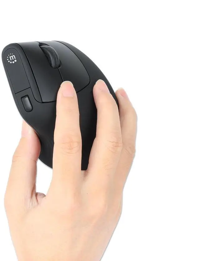 Alt view image 11 of 14 - Manhattan Vertical Ergonomic Wireless USB Mouse - Optical - Wireless - 32.81 ft - Radio Frequency - 2.40 GHz - Black - USB Type A - 1600 dpi - Scroll Wheel - 6 Button(s) - Right-handed - 1 x AA Batter
