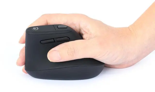 Alt view image 12 of 14 - Manhattan Vertical Ergonomic Wireless USB Mouse - Optical - Wireless - 32.81 ft - Radio Frequency - 2.40 GHz - Black - USB Type A - 1600 dpi - Scroll Wheel - 6 Button(s) - Right-handed - 1 x AA Batter