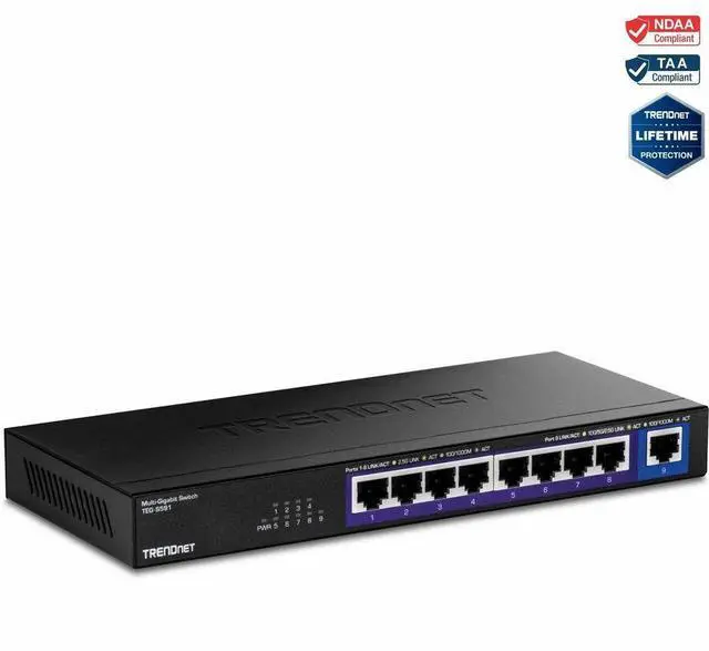 Alt view image 17 of 20 - TRENDnet 9-Port Multi-Gig Switch, TEG-S591, 8 x 2.5G RJ-45 Ports, 1 x 10G RJ-45 Port, 60Gbps Switching Capacity, Ethernet Splitter, NDAA & TAA Compliant, Lifetime Protection, Black