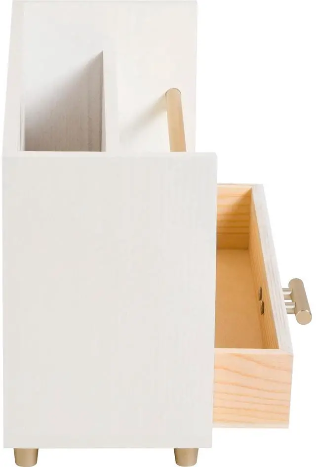 Alt view image 2 of 3 - Juliet Desk Organizer 3 Compartments 1 Drawer 9.5" x 4.2" x 4.9" White/Gold Wood/Metal 3464U0312