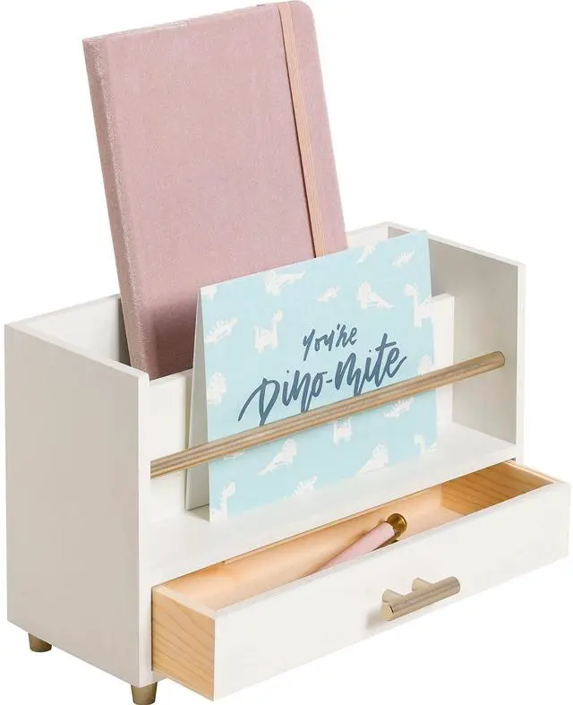 Alt view image 3 of 3 - Juliet Desk Organizer 3 Compartments 1 Drawer 9.5" x 4.2" x 4.9" White/Gold Wood/Metal 3464U0312
