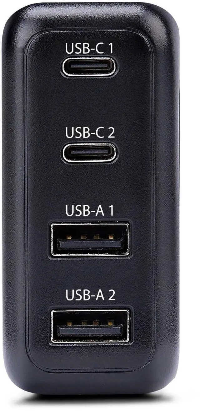 Alt view image 4 of 7 - StarTech.com 100W USB-C Wall Charger, 2x USB-C, 2x USB-A, Fast Charging Portable GaN Power Adapter, PD 3.0, 6ft/1.8m USB-C to USB-C Cable - 2210GCN-WALL-CHARGER