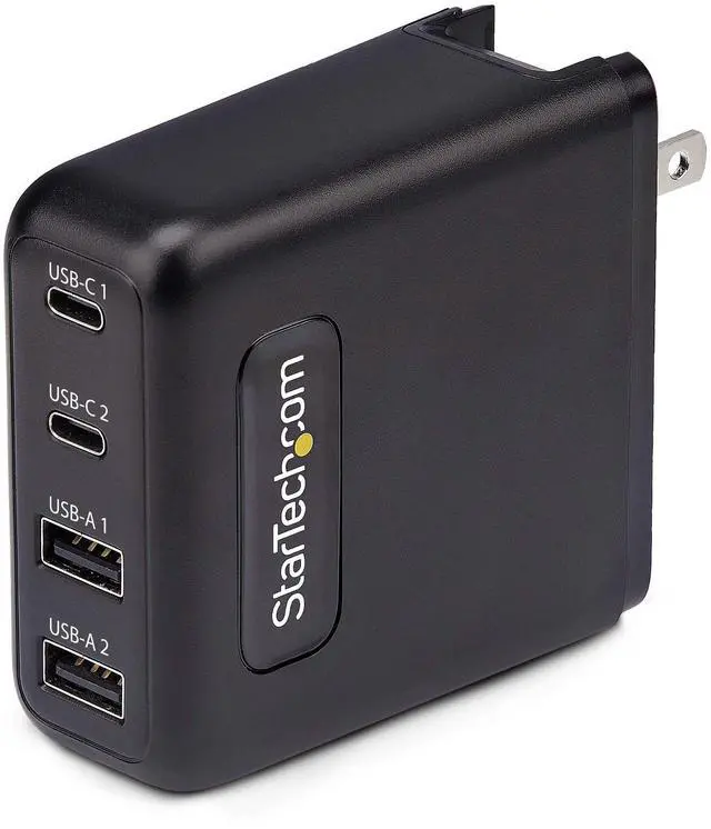 Alt view image 3 of 7 - StarTech.com 100W USB-C Wall Charger, 2x USB-C, 2x USB-A, Fast Charging Portable GaN Power Adapter, PD 3.0, 6ft/1.8m USB-C to USB-C Cable - 2210GCN-WALL-CHARGER