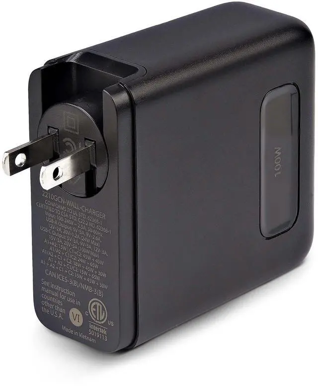 Alt view image 2 of 7 - StarTech.com 100W USB-C Wall Charger, 2x USB-C, 2x USB-A, Fast Charging Portable GaN Power Adapter, PD 3.0, 6ft/1.8m USB-C to USB-C Cable - 2210GCN-WALL-CHARGER