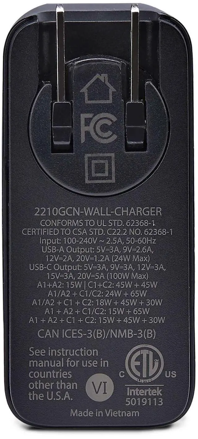 Alt view image 5 of 7 - StarTech.com 100W USB-C Wall Charger, 2x USB-C, 2x USB-A, Fast Charging Portable GaN Power Adapter, PD 3.0, 6ft/1.8m USB-C to USB-C Cable - 2210GCN-WALL-CHARGER