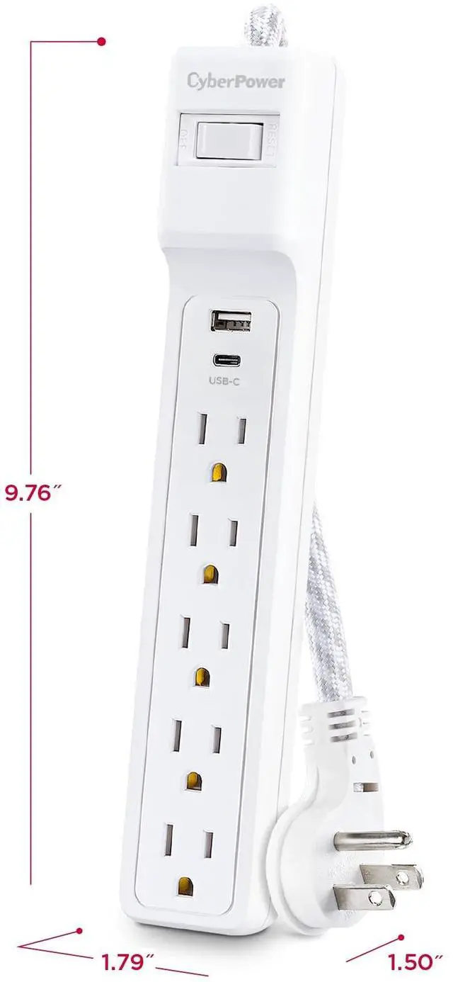 Alt view image 12 of 13 - CyberPower P504UC Home Office Surge Protector, 4ft Cord, White