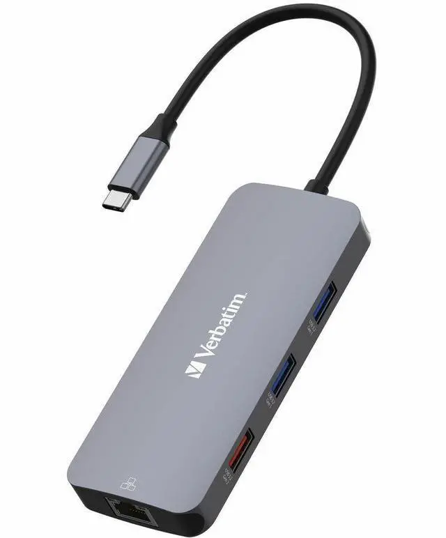 Alt view image 9 of 12 - Verbatim USB-C Pro Multiport Hub CMH 09 - 9 Ports - for Notebook - Charging Capability - Memory Card Reader - SD, microSD - USB Type C - 4K - 3840 x 2160 - 5 x USB Ports - 3 x USB Type-A Po