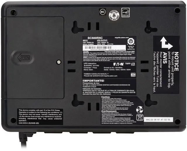 Alt view image 3 of 7 - Tripp Lite 600VA 300W 120V Standby Cloud UPS with Remote Monitoring BC600RNC