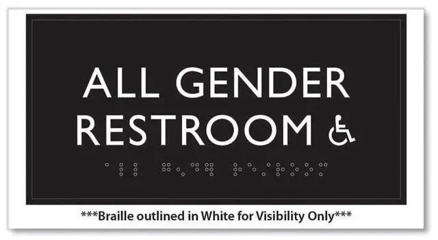 Alt view image 3 of 5 - ADA Sign All Gender Restroom Accessible Plastic 4 x 4 Clear/White 69921